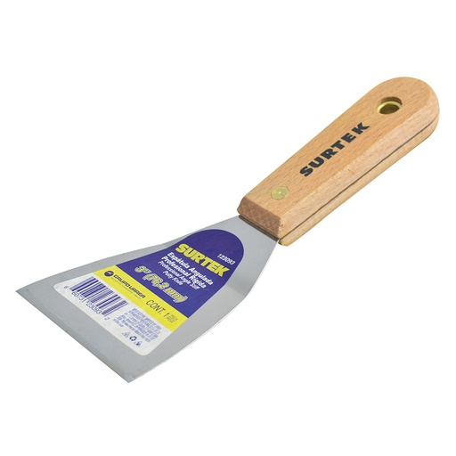 [123093] Espátula rígida angulada de acero de alto carbón con mango de madera 3" Surtek
