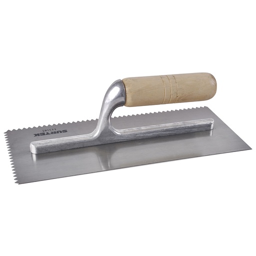 [123181] Llana dentada triangular de acero al alto carbón con mango de madera 10 remaches,  11"x5" Surtek
