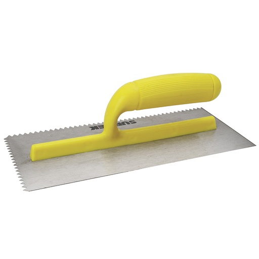 [123187] Llana dentada triangular de acero al alto carbón con mango de plástico, 11" x 5" Surtek