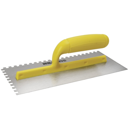 [123188] Llana dentada cuadrada de acero al alto carbón con mango de plástico 11" x 5" Surtek