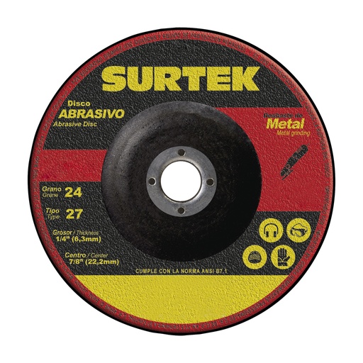 [123321] Disco abrasivo tipo 27 para metal 7" x 1/4" Surtek