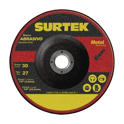 [123326] Disco abrasivo tipo 27 para metal 7" x 1/8" Surtek