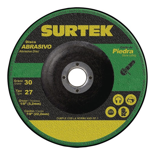 [123331] Disco abrasivo tipo 27 para piedra 7" x 1/8" Surtek