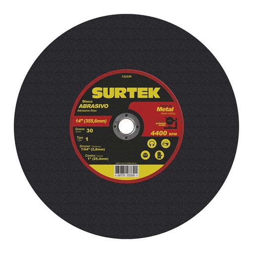 [123339] Disco abrasivo tipo 1 para metal 14" x 7/64" para máquina estacionaria Surtek
