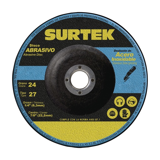 [128201] Disco abrasivo tipo 27 para metal 7" x 1/4" Surtek