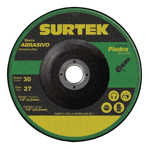 [123332] Disco abrasivo tipo 27 para piedra 9" x 1/8" Surtek