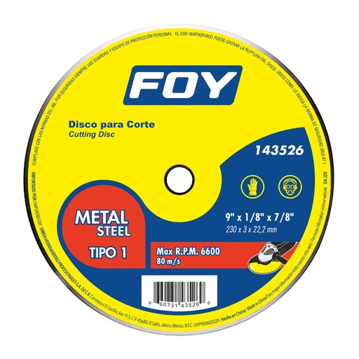 [143527] Disco abrasivo tipo 1 para metal 14" x 3.2 mm Foy