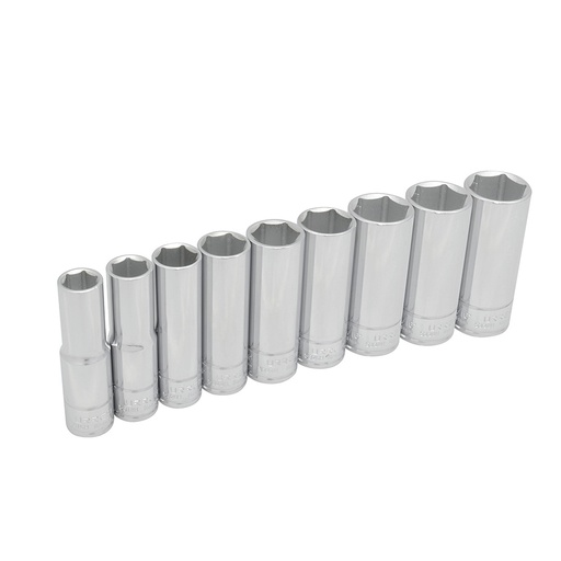 [54118] Juego de dados largos cuadro de 1/2", 6 puntas, en pulgadas, 9 piezas Urrea
