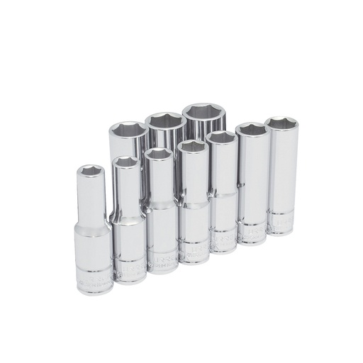 [54216] Juego de dados largos cuadro de 1/2", 6 puntas, métricos, 10 piezas Urrea