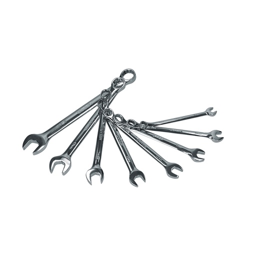 [1200JM] Juego de llaves combinadas pulido espejo métricas, 12 puntas, 8 piezas en rack Urrea