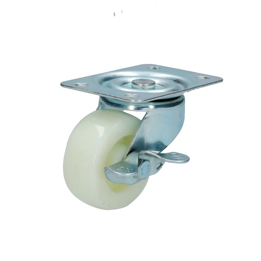[RN6B] Rodaja de polipropileno blanca giratoria con freno 2-1/2" Surtek
