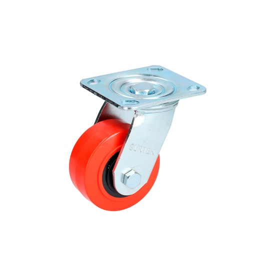 [RR10G] Rodaja de poliuretano rojo giratoria 4" Surtek