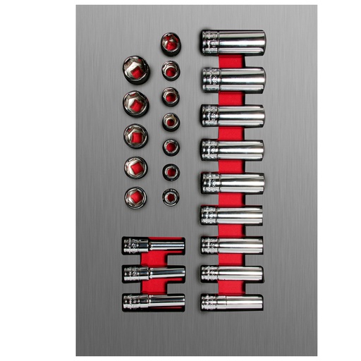 [CH107L] Juego de dados cortos y largos cuadro de 3/8" métricos 24 piezas, CH107L-C Urrea