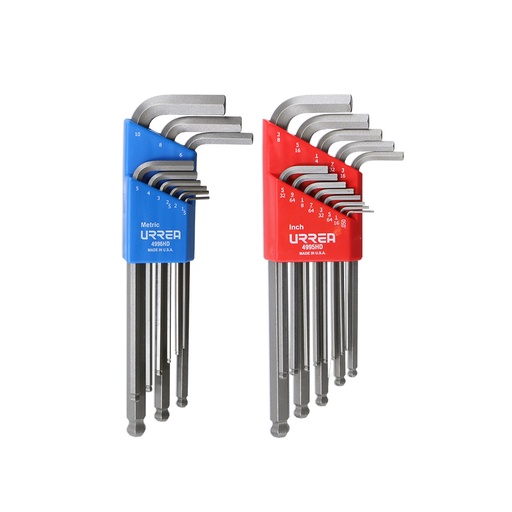 [49822HD] Juego de llaves hexagonales tipo "L" punta de bola, combinadas, 22 piezas en blíster Urrea