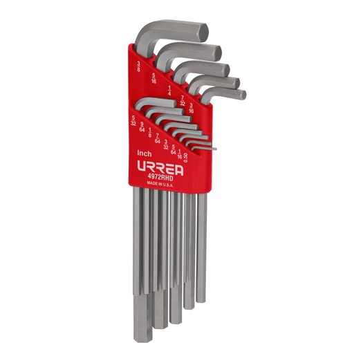 [4972RHD] Juego de llaves hexagonales heavy duty tipo "L", en pulgadas, 13 piezas en blíster Urrea