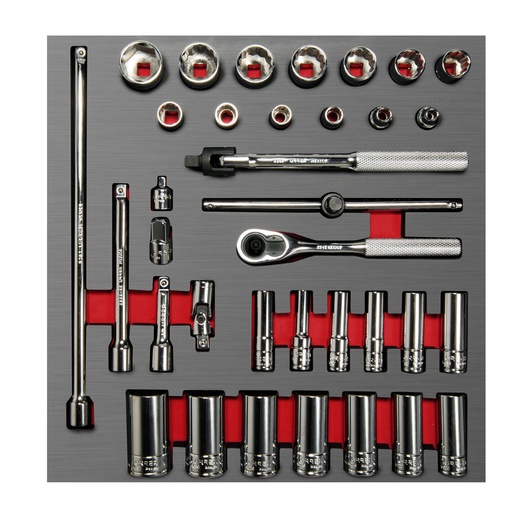 [CH201L] Juego de dados cortos,largos y accesorios cuadro de 3/8" en pulgadas 35 piezas, CH201L-C Urrea