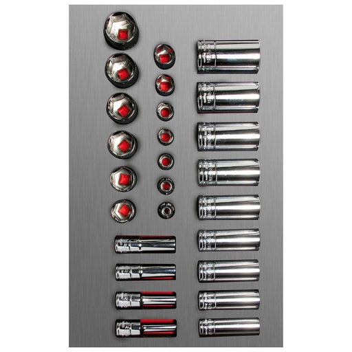 [CH106L] Juego de dados cortos y largos cuadro de 3/8" en pulgadas 26 piezas, CH106L-C Urrea