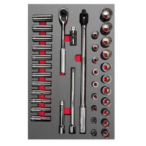 [CH311L] Juego de dados cortos,largos y accesorios de 1/2" métricos 37 piezas, CH311L-C Urrea