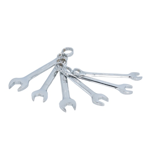 [1201T6] Juego de llaves combinadas cortas pulido espejo en pulgadas, 12 puntas, 6 pz en rack Urrea