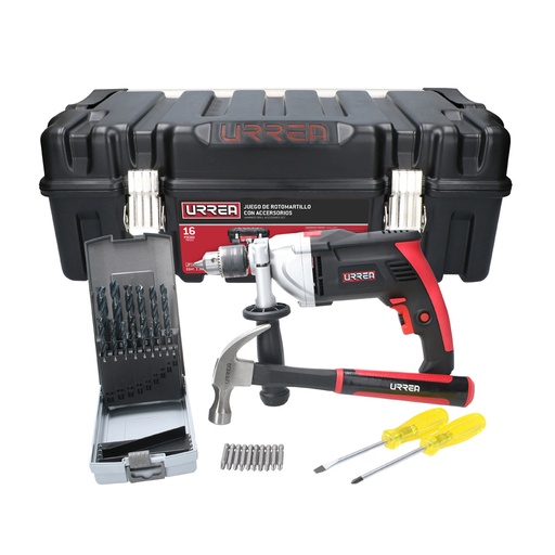 [JP16] Juego de rotomartillo con accesorios 16 piezas, con caja plástica Urrea