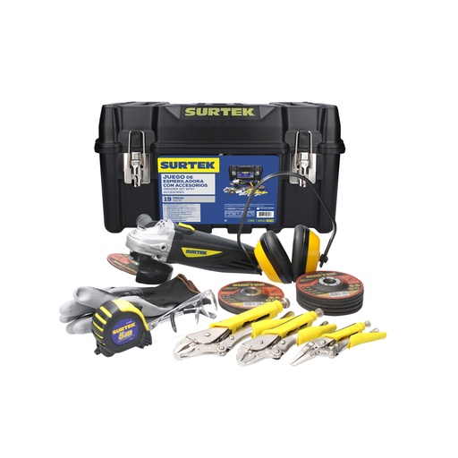 [JP19] Juego combinado de herramienta con esmeriladora 19 piezas, con caja plástica Surtek