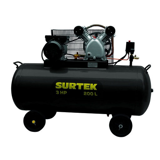 [COMP6200B] Compresor de aire eléctrico con transmisión de banda 200L, 3HP, 127V Surtek
