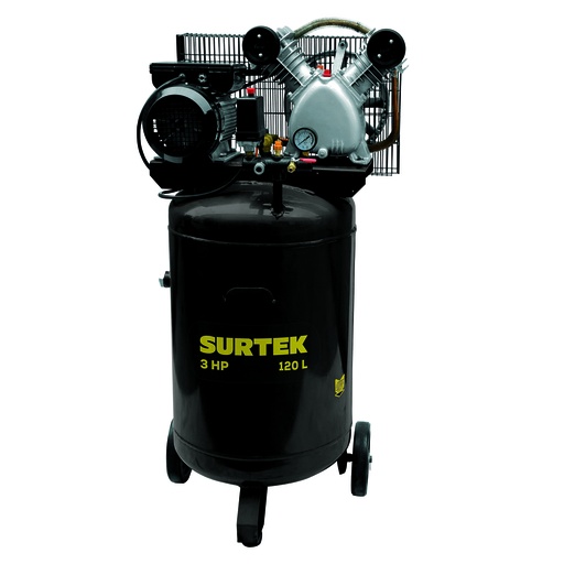 [COMP6120V] Compresor de aire eléctrico con transmisión de banda vertical 120L, 3HP, 127V Surtek