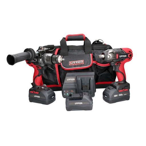 [JPI02] Juego de rotomartillo y pistola de impacto a batería Li-ion 20 V, 3 piezas Urrea