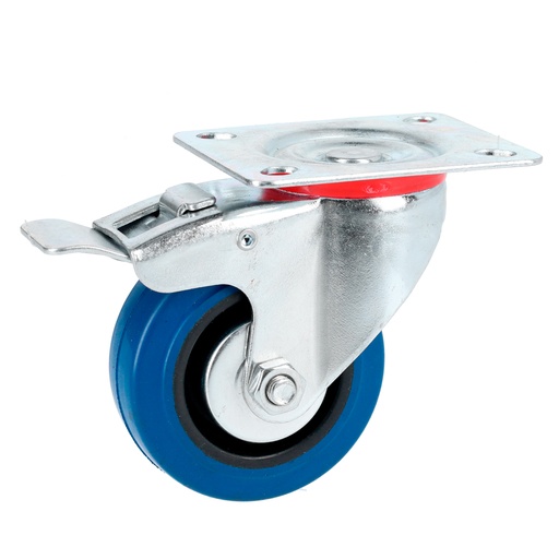 [RGO7B] Rodaja de goma elástica giratoria con freno azul 3" Surtek