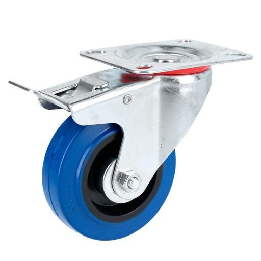 [RGO10B] Rodaja de goma elástica giratoria con freno azul 4" Surtek