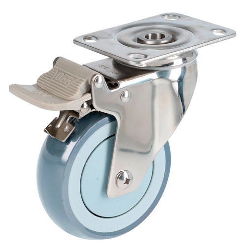 [RTI10B] Rodaja de TPR gris con herrajes de acero inoxidable giratoria con freno 4" Surtek