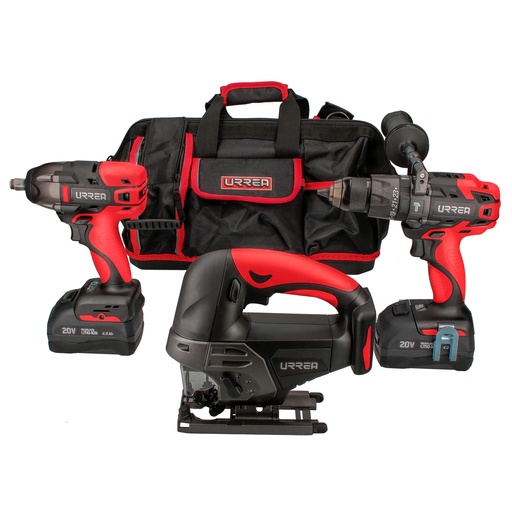[JPI03] Juego de rotomartillo, pistola de impacto y sierra a batería Li-ion 20 V, 4 pz en maleta Urrea