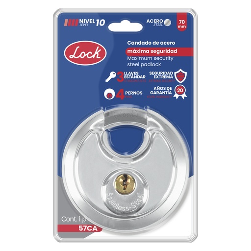 [57CA] Candado de máxima seguridad tipo disco 70 mm, llave estándar Lock