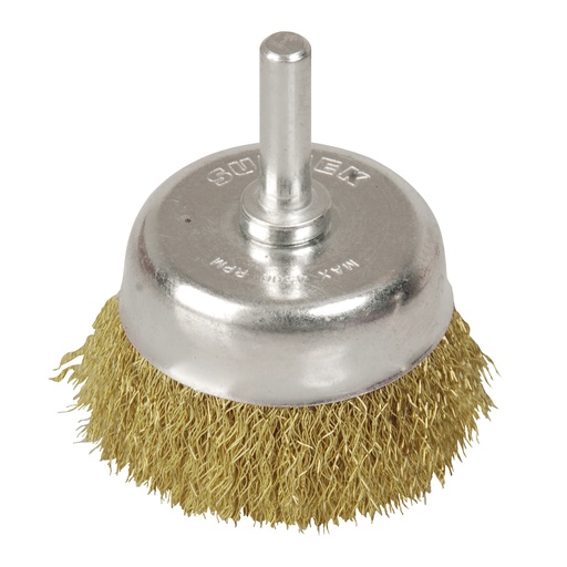 [C574] Carda copa ondulada alambre fino 2-3/4" x 0.17 mm con zanco 1/4" Surtek