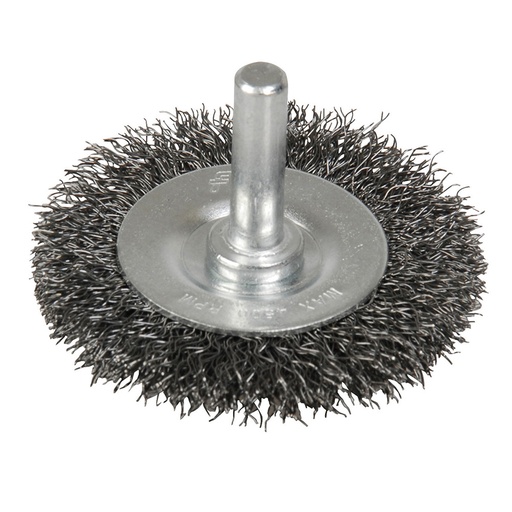 [C332] Carda copa ondulada alambre delgado 3" x 0.30 mm con zanco 1/4" Foy