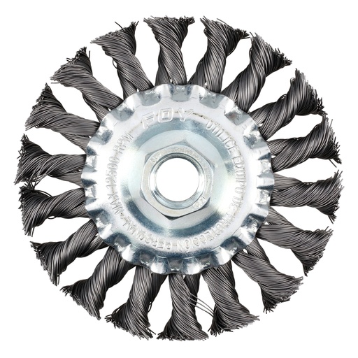 [C320] Carda circular trenzada alambre delgado 4" x 0.35 con rosca M14 Foy