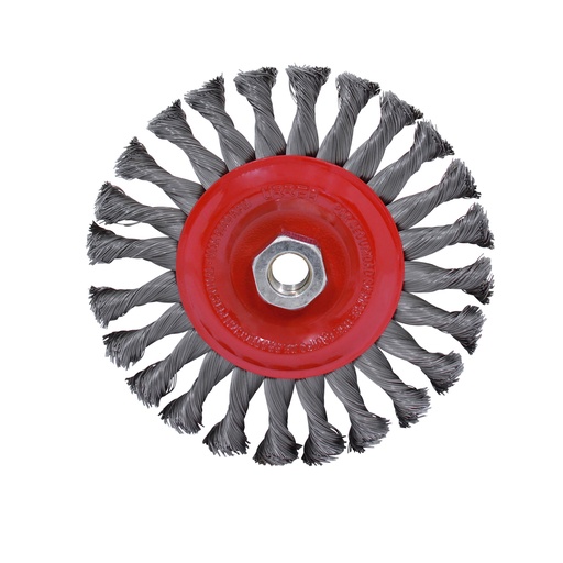 [C825] Carda circular trenzada alambre delgado 4" x 0.35 mm con rosca M14 Urrea