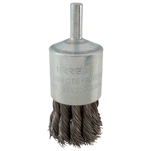 [C837] Carda copa trenzada alambre delgado 1-1/8" x 0.35 mm con zanco 1/4" Urrea