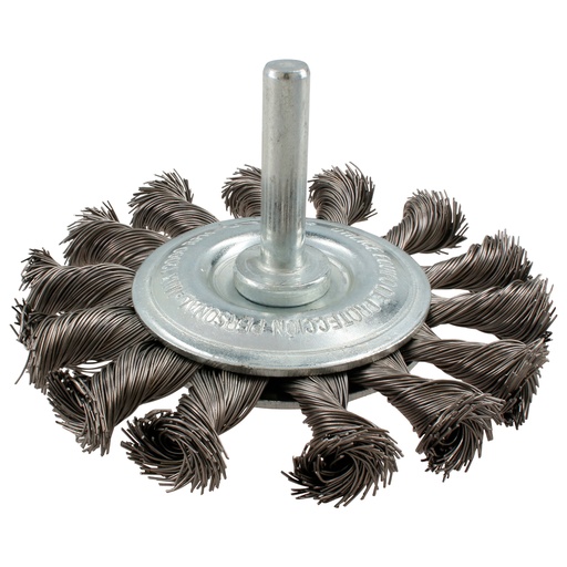 [C850] Carda circular trenzada alambre fino 3" x 0.30 mm con zanco 1/4" Urrea