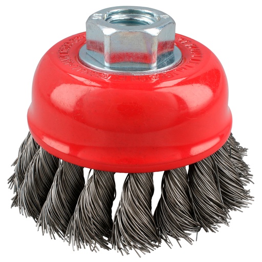 [C920] Carda copa trenzada alambre delgado de acero inoxidable 3" x 0.35 mm con rosca 5/8" Urrea