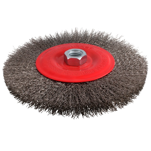[C958] Carda circular ondulada alambre delgado de acero inoxidable 6" x 0.30 mm con rosca 5/8" Urrea
