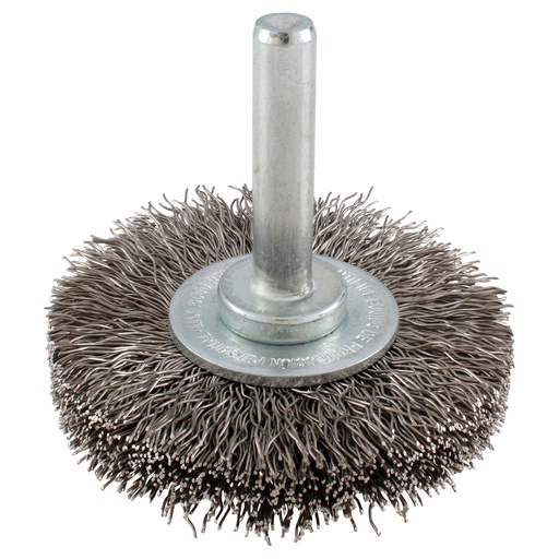 [C962] Carda circular ondulada alambre delgado de acero inoxidable 2-3/4" x 0.30 mm con zanco 1/4 Urrea