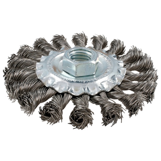 [C623] Carda circular ondulada alambre grueso acero inoxidable 4" x 0.30 mm con rosca 5/8" Surtek