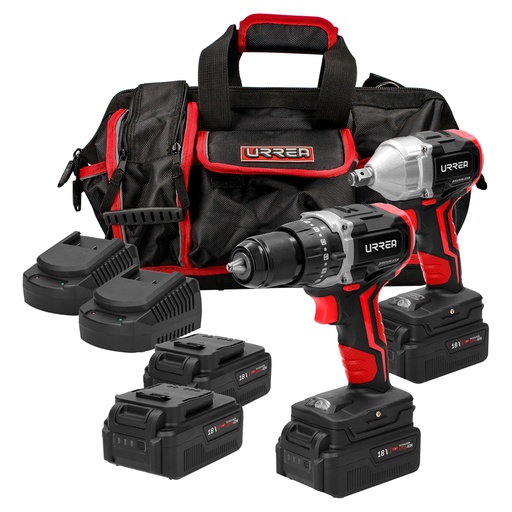 [JPI05] Juego de rotomartillo y pistola de impacto a batería Li-ion 18 V, 3 piezas en maleta Urrea