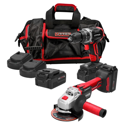 [JPI06] Juego de rotomartillo y esmeriladora a batería Li-ion 18 V, 3 piezas en maleta Urrea