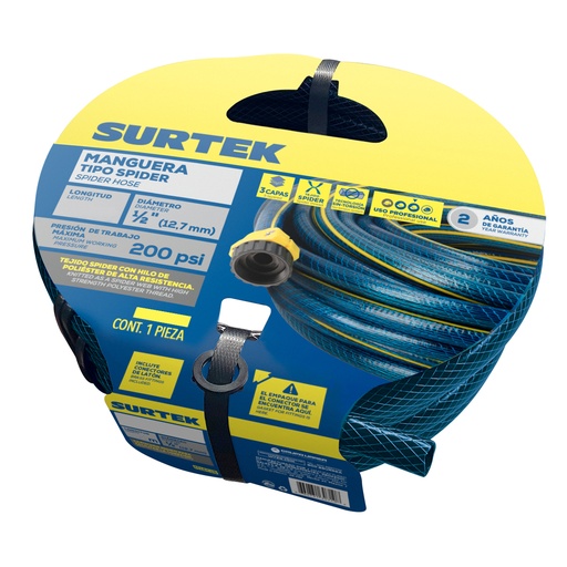 [M12S25P] Manguera para jardín spider con conector plástico 1/2", 25 m Surtek