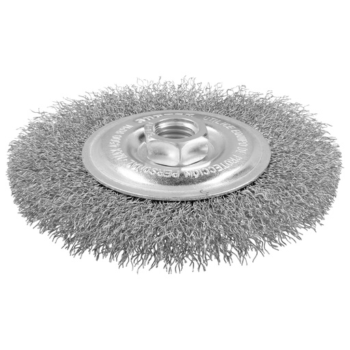 [C621] Carda circular ondulada alambre delgado de acero inoxidable 6" x 0.30 mm con rosca M14 Surtek