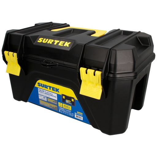 [CPS19P] Caja portaherramientas plástica con broches plásticos y charola color negro 19" x 10" Surtek