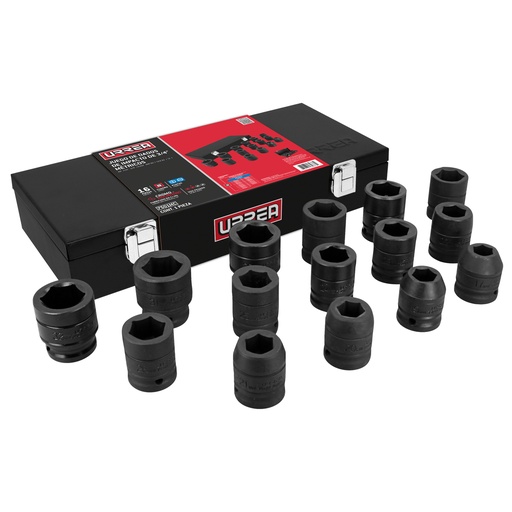 [7501MC] Juego de dados de impacto cuadro de 3/4", 6 puntas, métricos, 15 piezas Urrea