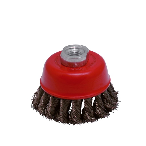 [C801] Carda copa trenzada alambre delgado 3" x 0.35 mm con rosca M14 Urrea